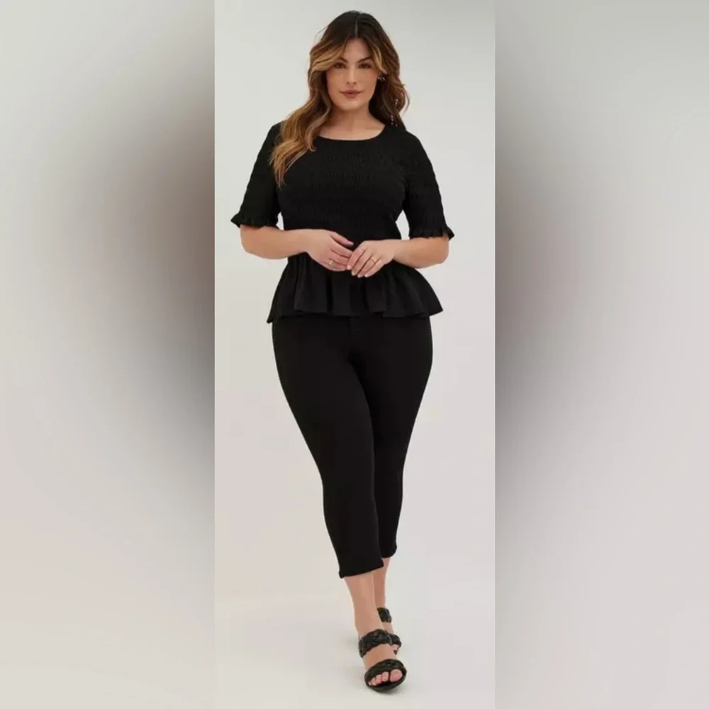 Torrid Black Smocked Peplum Blouse - Picture 2 of 7